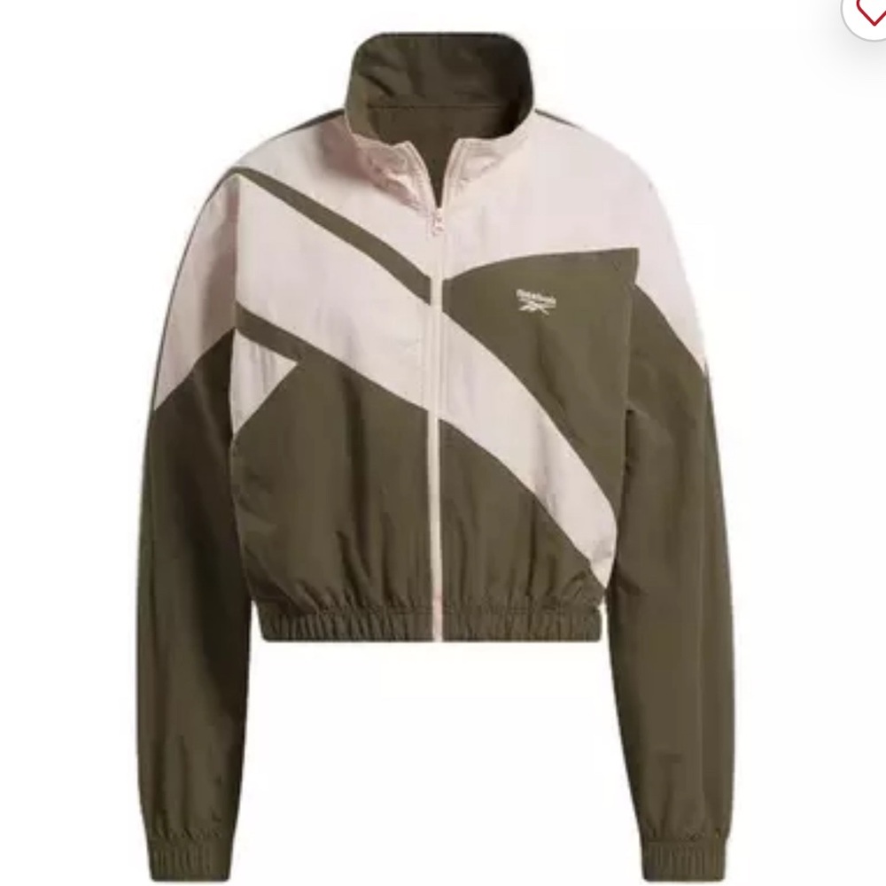 Reebok Womens Cropped Logo Windbreaker Jacket Green Size S